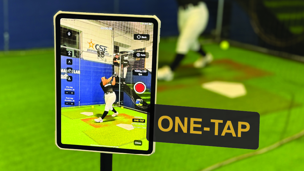 indoor environment at the triple crown sports P5 fastpitch tournament. Showcasing iPad with Onform's one-tap recording mode