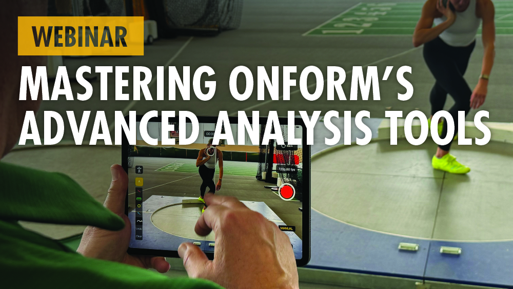onform's analysis tools with image of track & field athlete in background and ipad in foreground
