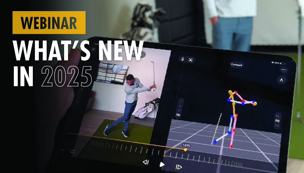 Onform App on an iPad showing Sam Saunders swinging golf club and 3D model on right hand side of iPad