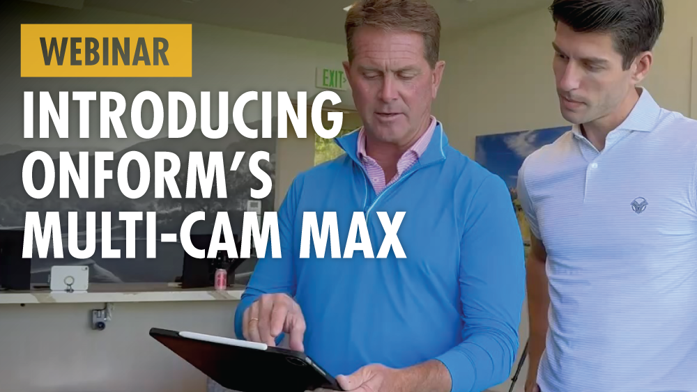 photo of coach showing video to student on iPad with text Webinar Introducing Onform's Multi-Cam MAX overlaid